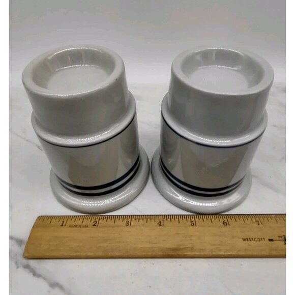 2 Vintage Dansk Blue Hurricane Lamp Votive Candle Holders Stripe No Globes *READ - Picture 4 of 11